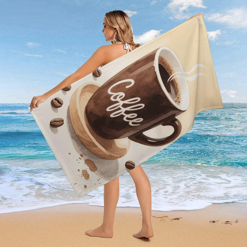Quick Dry Microfiber Watercolor Coffee Cup Beach Towel, 36 x 72 in