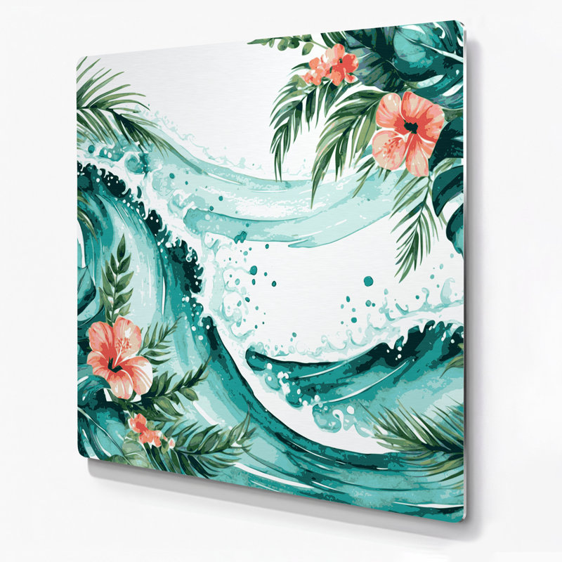 Bordure tropicale côtière, art mural en métal vert, H 12 po x l 12 po