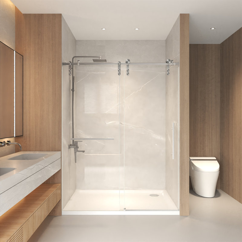 50-54-inch Brushed Nickel Stainless Steel Frameless Sliding Shower Door, Brushed Nickel