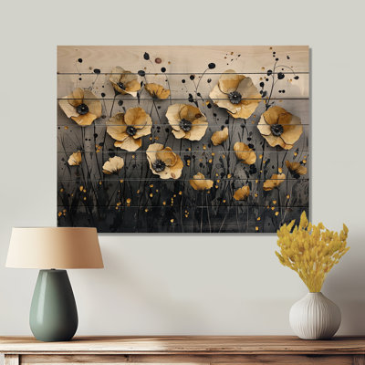 Désert doré fleur de fleurs sauvages - Art mural en bois de fleurs sauvages - sur bois de pin naturel