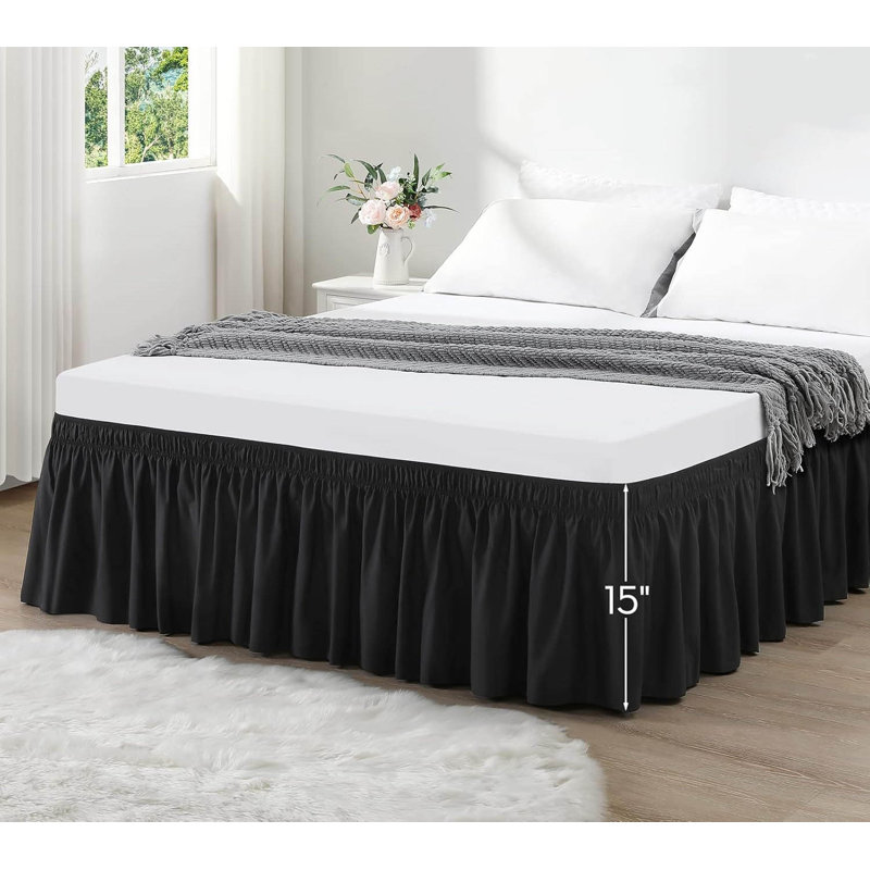 King Size Wrap-Around Elastic Bed Skirt, Black
