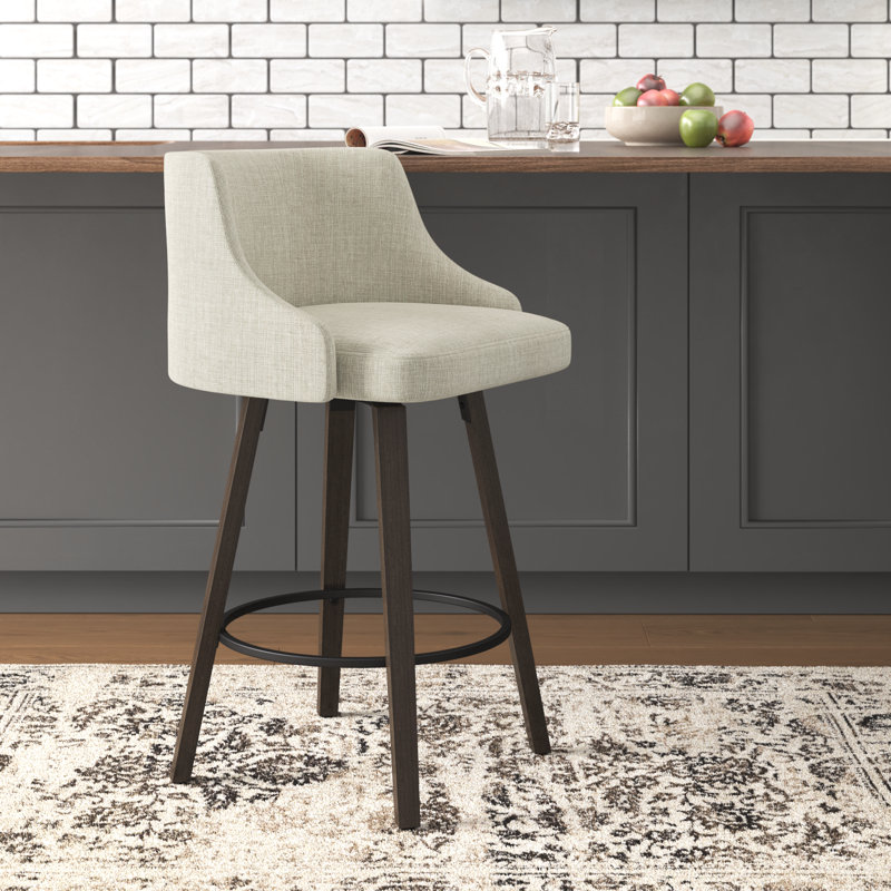Abasi-Ima Swivel Counter & Bar Stool, Light Gray-Beige PVC / Gray-Brown Frame, Counter Stool (26.88" Seat Height)