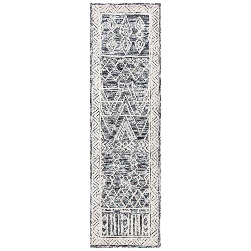 Jacks Southwestern Handmade Tufted Wool Ivory/Black Area Rug, Runner 2'3" x 8'