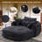 72.6" Black Chenille Oversized Chaise Sofa Bed, No Assembly, Deep Seat & Side Pocket-670635657