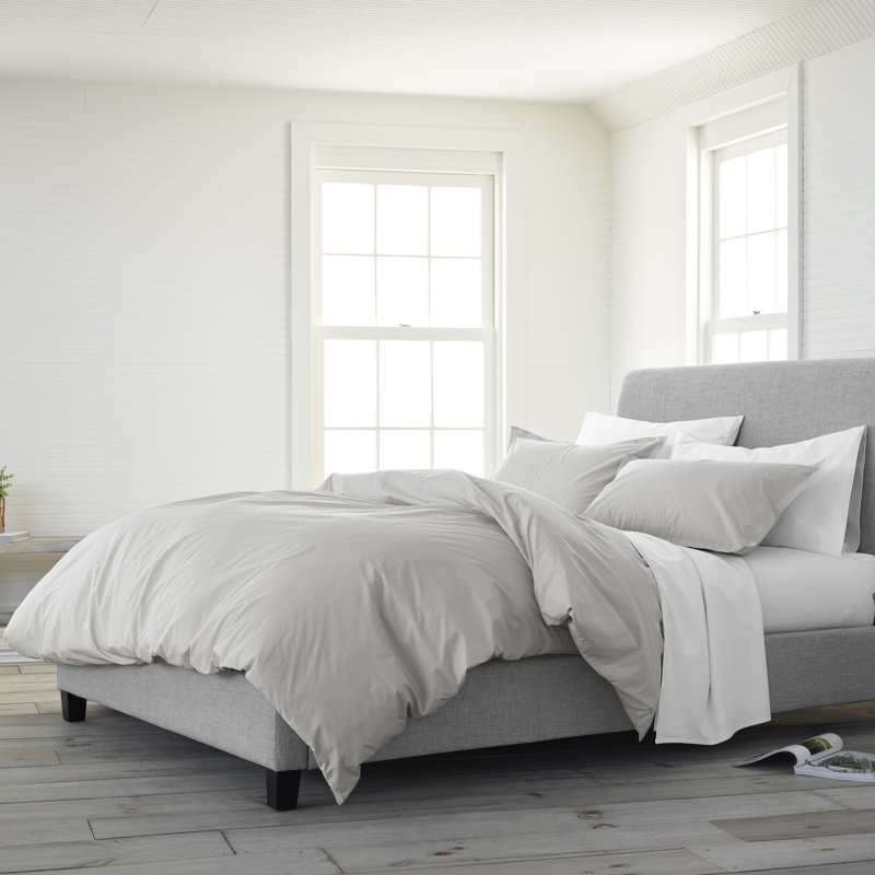 Clean Design Home T300 Percale Duvet Set, King Duvet Cover + 2 King Shams, Gray Fog