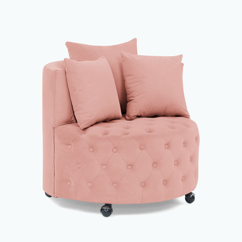 Button Tufted Velvet Upholstered Swivel Chair, Pink Velvet