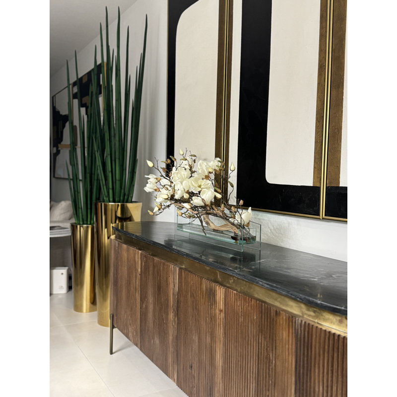 Sloped Glass Planter With White Magnolias