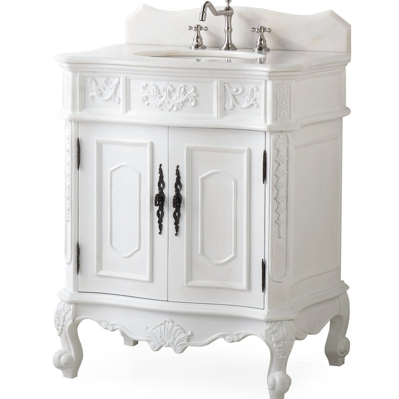 Digennaro 31'' Single Bathroom Vanity with Stone Top, Antique White