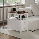 HOMCOM  End Table With Charging Station And USB Ports, Narrow Side Table With Drawers & Shelf  ,