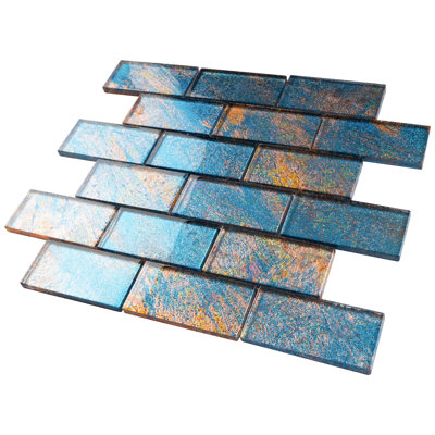 Galaxy 11.82 in. x 12.01 in. Brick Joint Glossy Glass Mosaic Tile