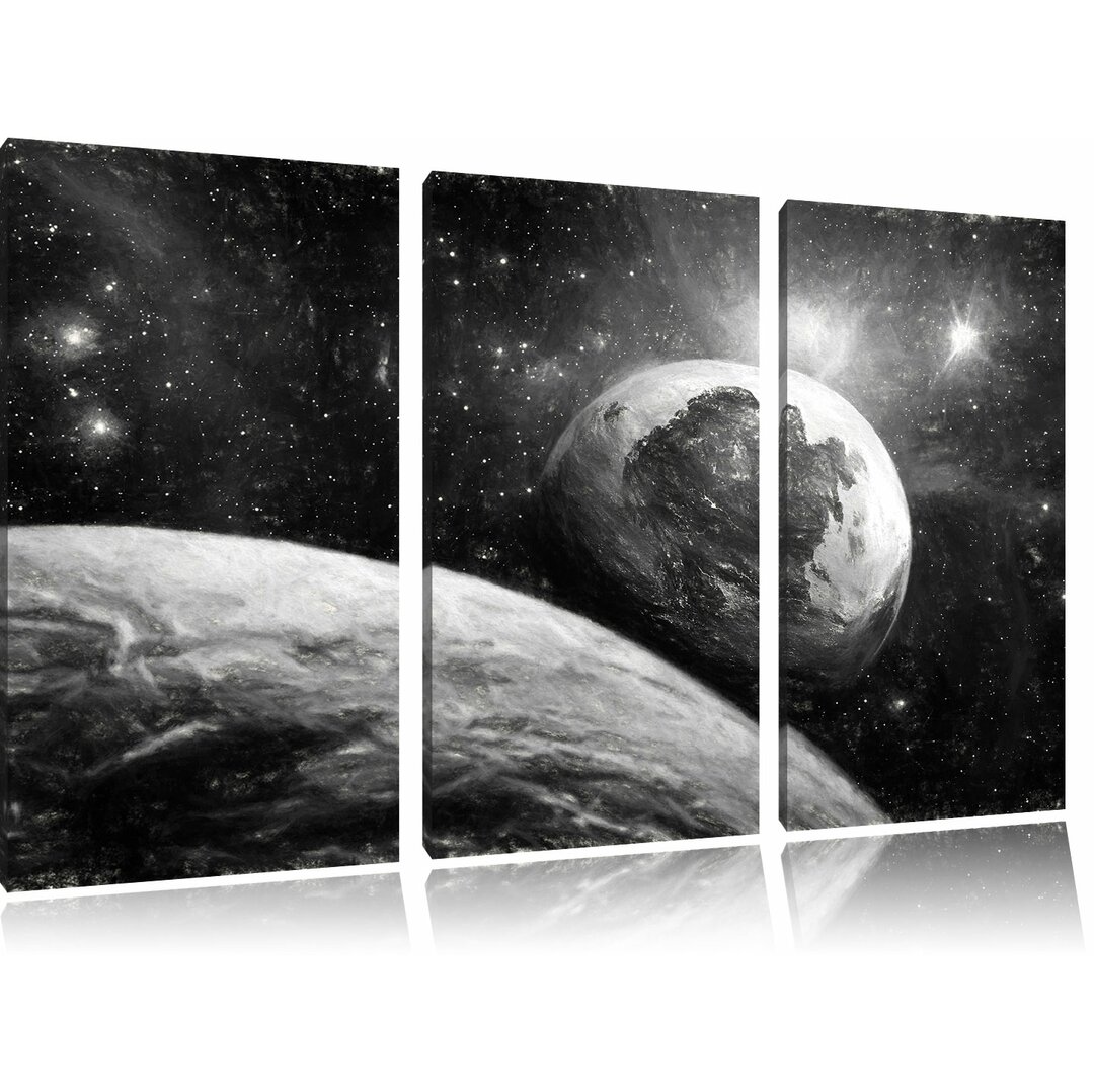 3-tlg. Leinwandbild-Set „Alien Planeten im Weltall“, Kunstdruck