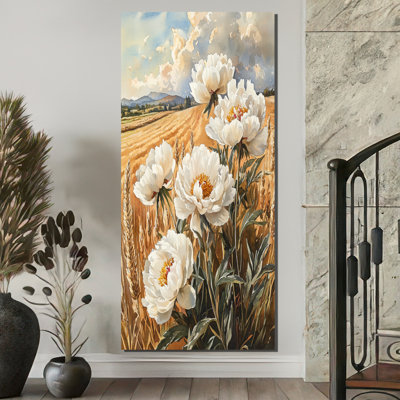 Angeles pivoines par le champ de récolte - impressions de pivoines encadrées