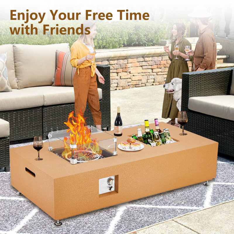 56 Inch Orange Gas Fire Pit Table with Ice Bucket