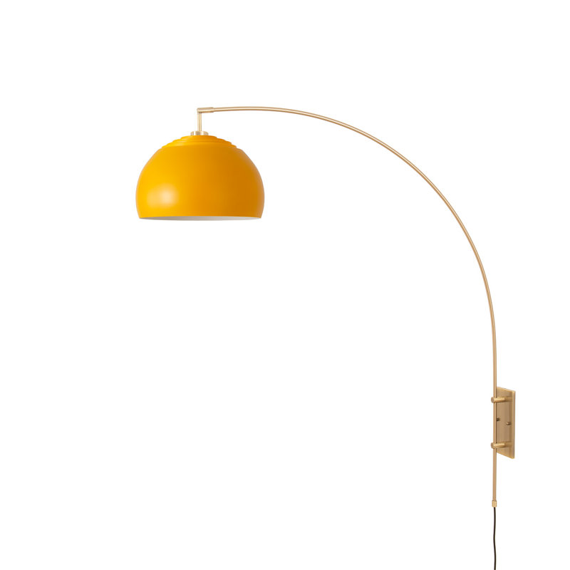 Lampe à arc murale demi-dôme, demi-dôme moutarde P 13 po, corps en laiton vieilli, à intensité variable, pour le salon ou la chambre à coucher