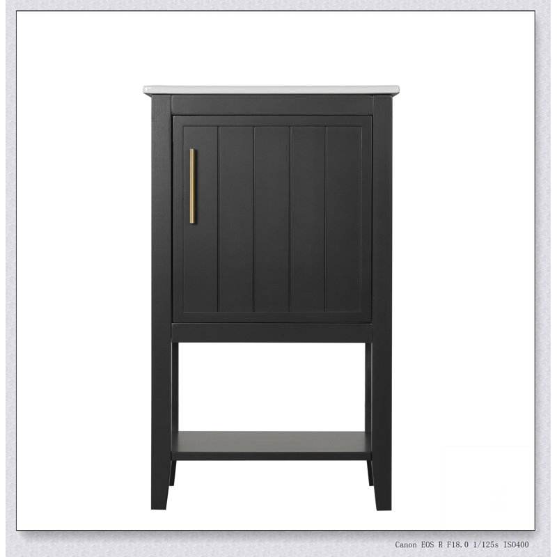 Meuble-lavabo de 20 po avec lavabo, armoire de salle de bain avec porte à fermeture douce, support de rangement et tablette ouverte, noir
