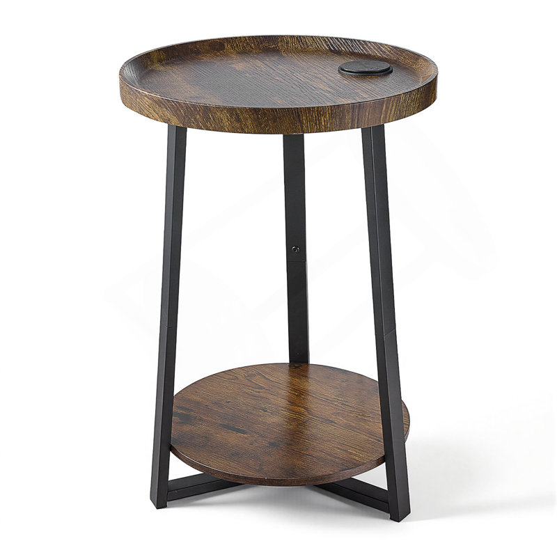 Table de bout avec station de charge et tablettes de rangement ouvertes