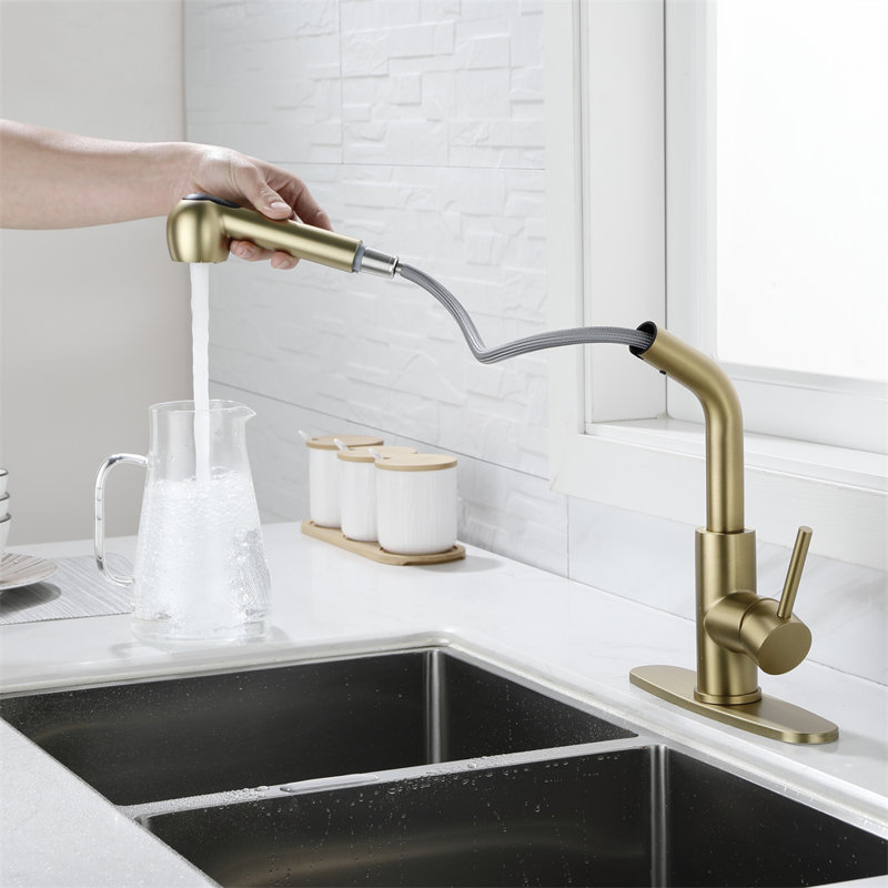 FOSHNATURE Kitchen-1.14 Pull Out Touch Kitchen Faucet, Golden