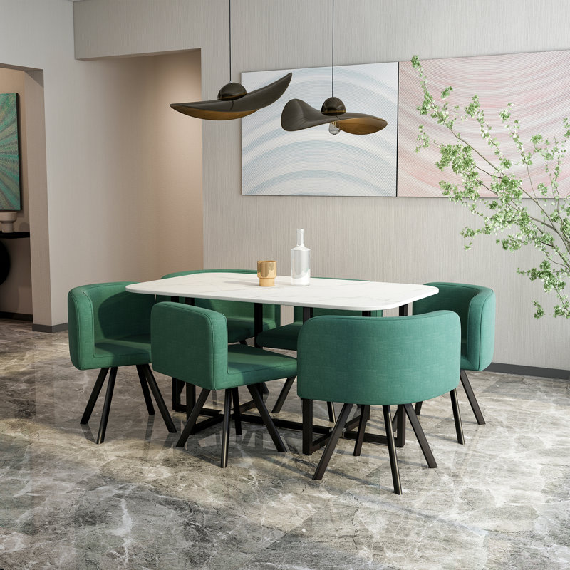 Ensemble de salle à manger 7 pièces moderne avec table rectangulaire et 6 chaises rembourrées pour la cuisine et la salle à manger