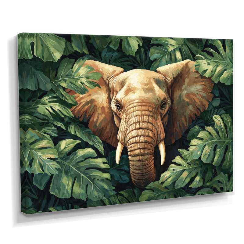 Art mural sur toile, "Guidi Elephant Head In The Jungle II", H 24 po x l 32 po, Toile tendue, Ne s’applique pas