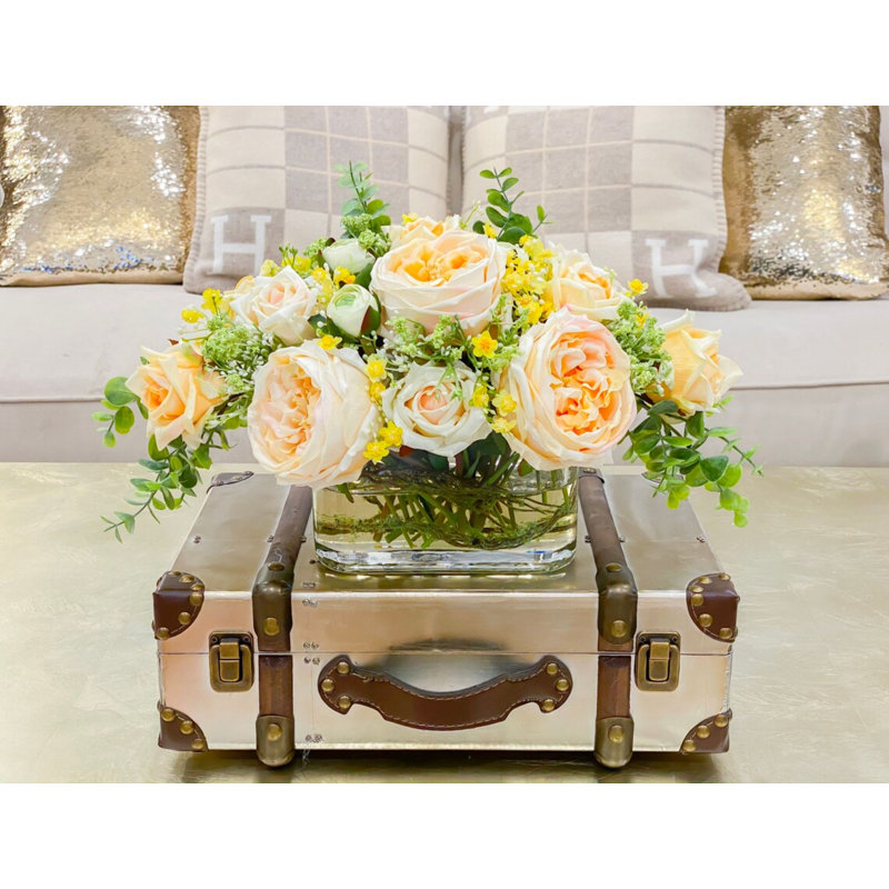 Large Austin Roses Real Touch Faux Flower Arrangement