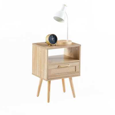 Rattan End table with Drawer,Power Outlet and USB Ports