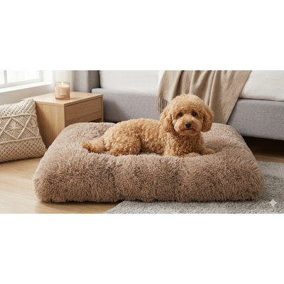 Fluffy Dog Crate Bed for Medium Dogs, Plush Faux Fur Crate Pad, Calming Design Aims to Reduce Anxiety for Medium Dogs in Crate, Washable Soft Warm Mat with Non-Slip Bottom, Color: Camel
