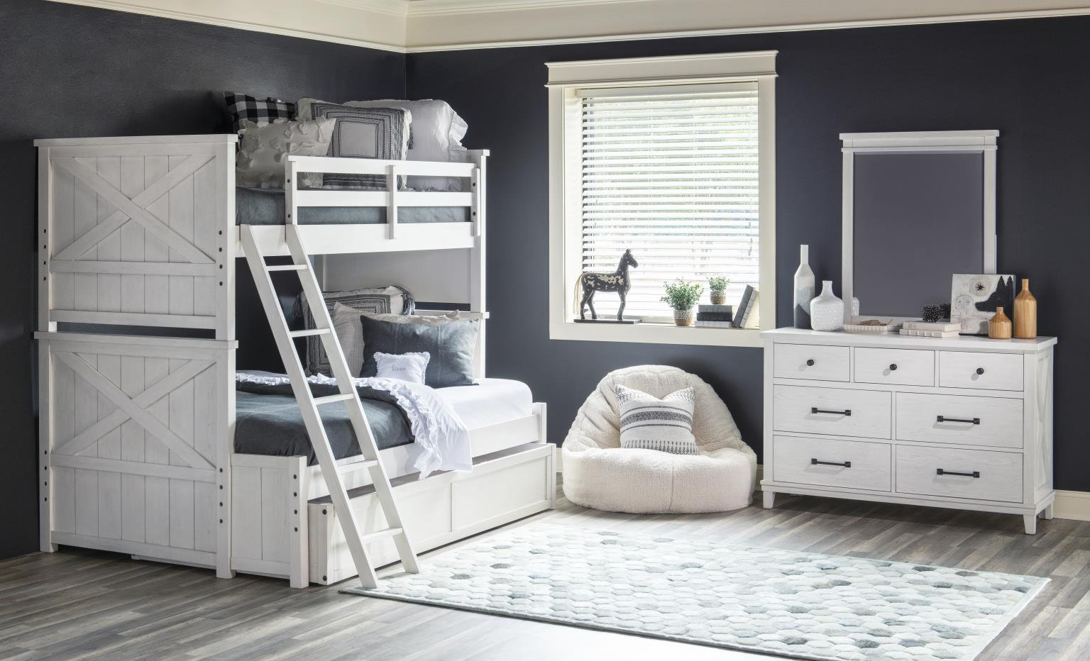 COMPLETE BUNK BED, White, Twin Over Twin