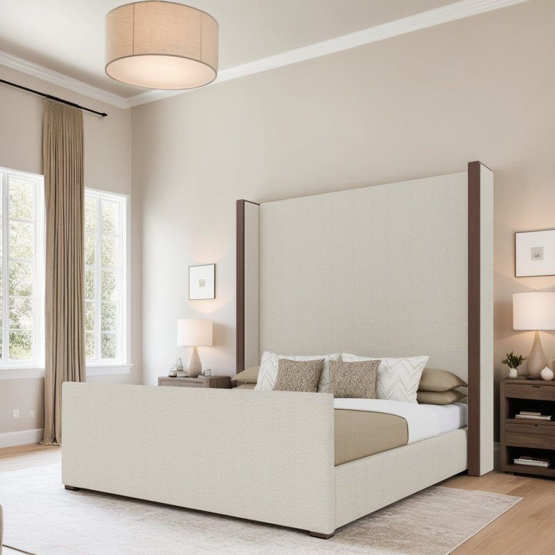 Irenne Luxe Footboard High Bed, King, Boucle Off White