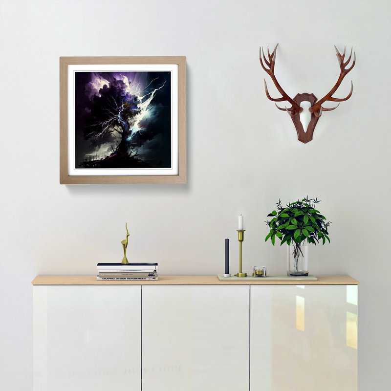 Thunderstorm Gestural Art - Framed Print, Oak
