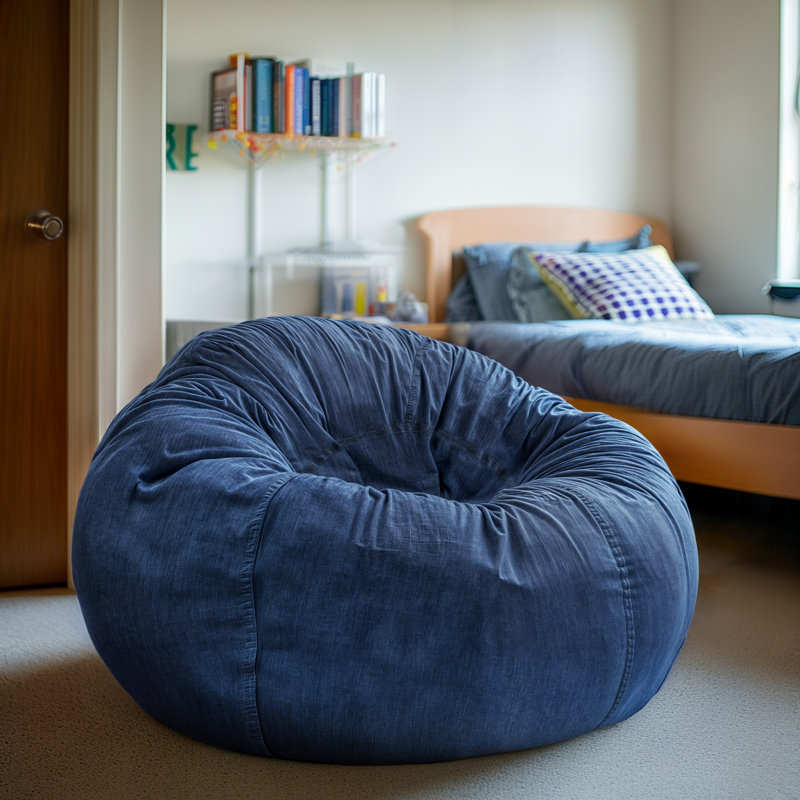 Classic Refillable Cotton Bean Bag Chair, Large, Blue Cotton Twill