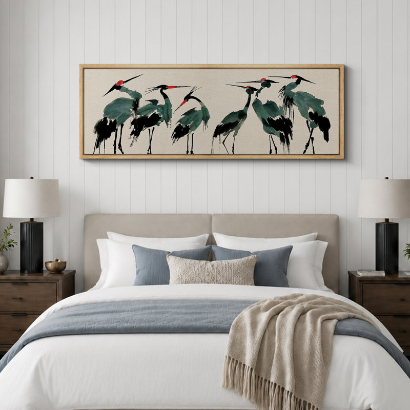 «Crane Heron Bird», impression sur toile très grande, H 20 po x l 60 po, Impression encadrée flottante sans passe-partout