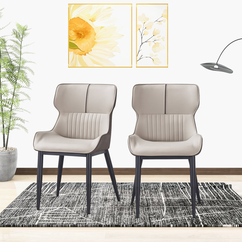 Leather Upholstered Dining Chairs Modern Wingback Side Chairs with Metal Legs for Home (Set of 2), Beige
