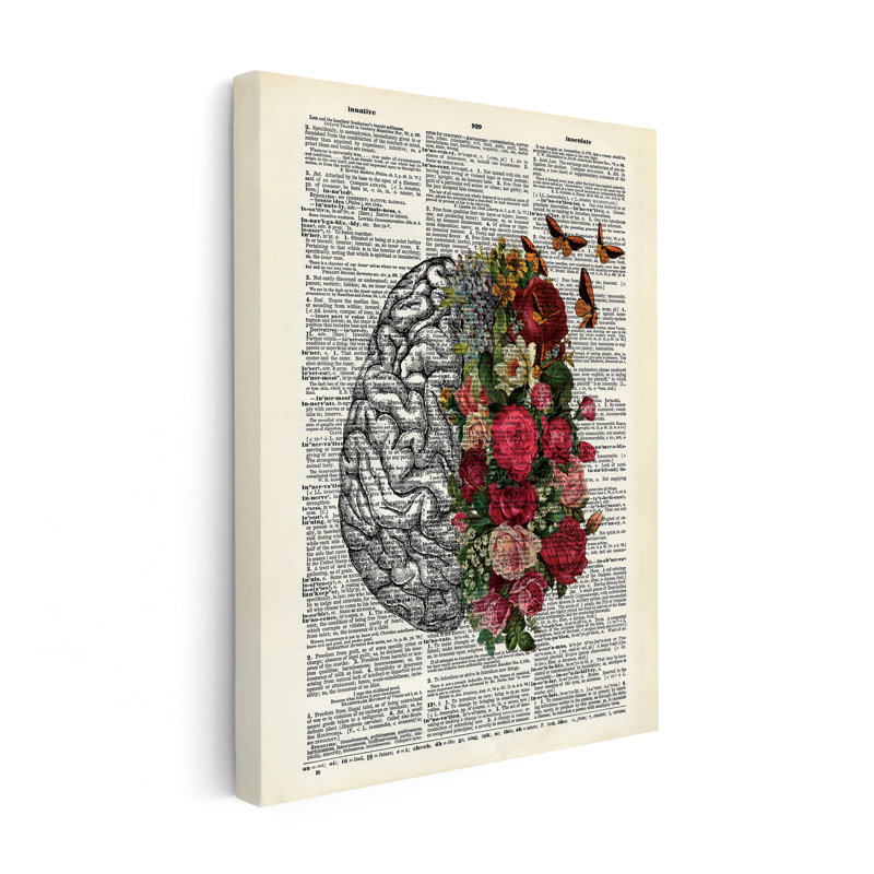 Cerveau et papillons fleuris, Sans cadre, Canevas, H 18 po x l 24 po