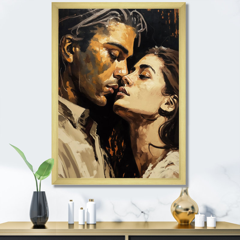 «Passionate Love Portrait Retro», reproduction sur toile, H 40 po x l 30 po x P 1,5 po, Cadre doré à une seule photo