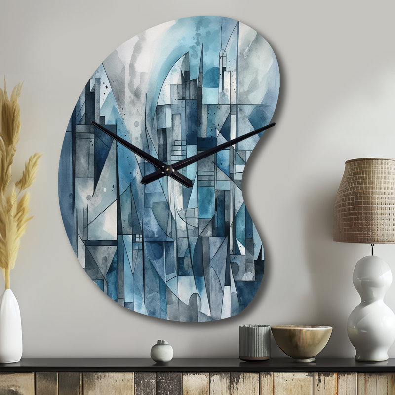 Horloge murale bleue asymétrique abstraite de forme III - forme géométrique irrégulière, horloge murale asymétrique moderne