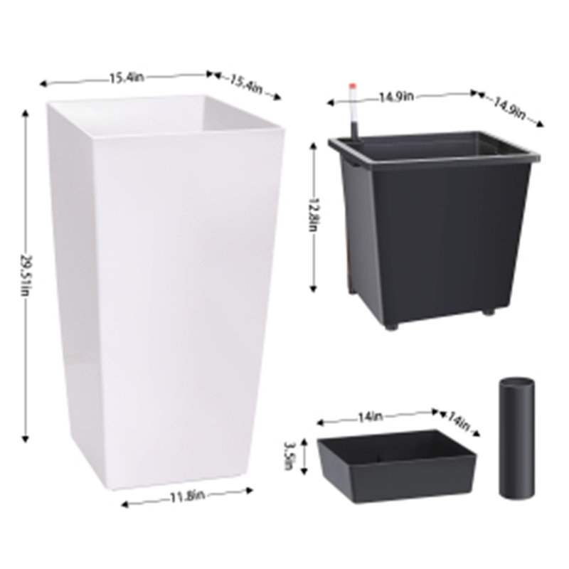 Tall Planter for Outdoor Plants, 30" Heavy Duty Planter Set of 2 – Front Porch Planter Pots with Drainage Holes, Water Level Monitor & Inner Bucket White