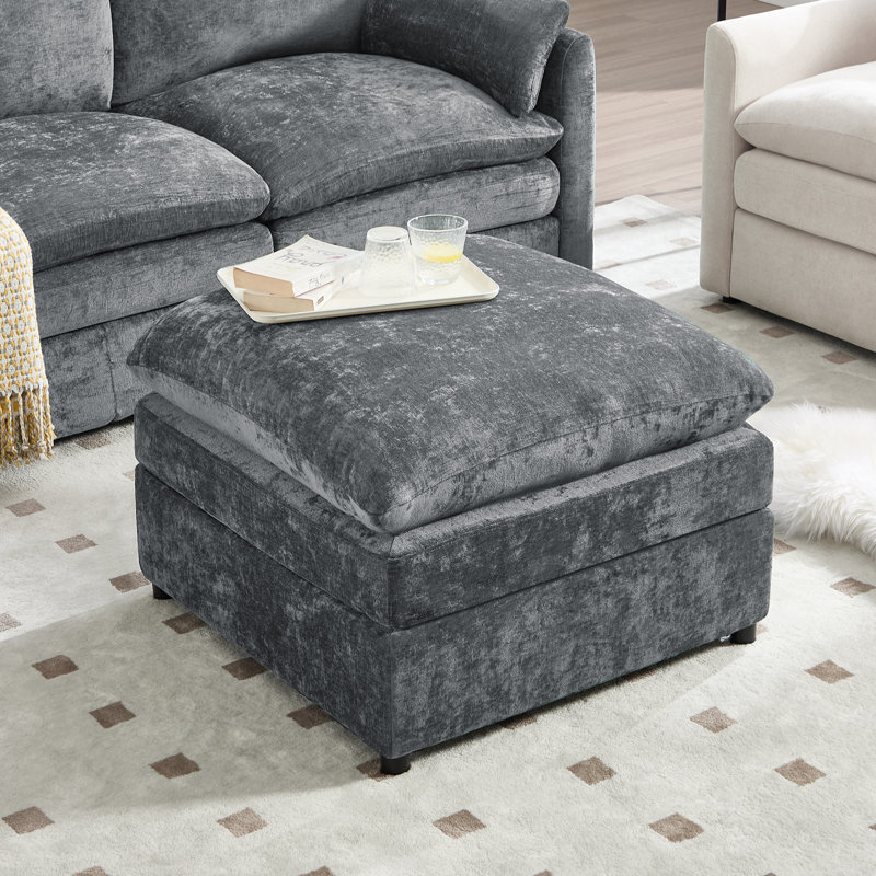 Drago 29'' W Square Upholstered Modern Ottoman, Gray