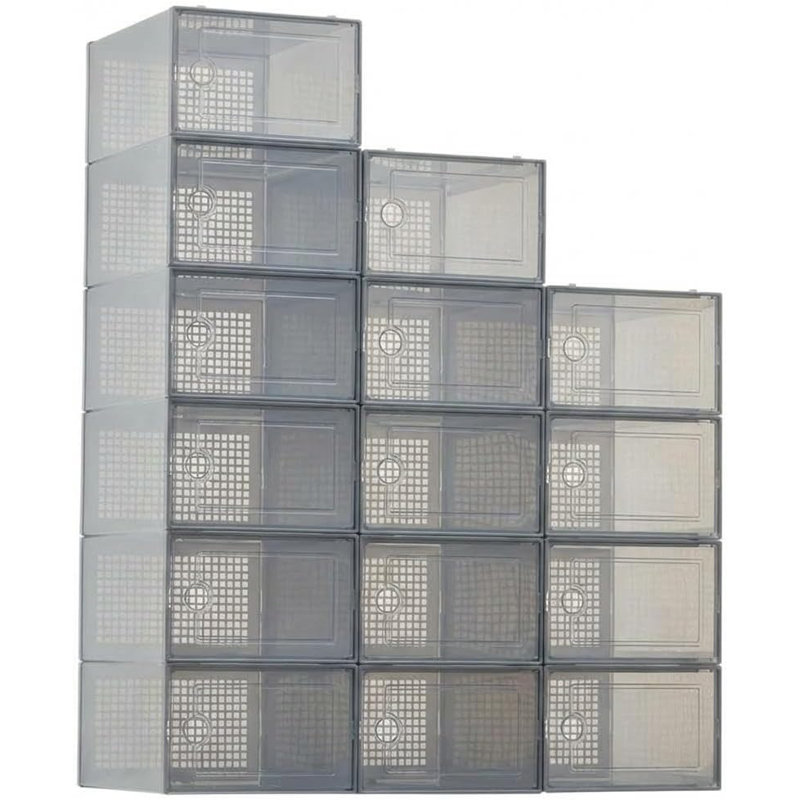 Boîtes de rangement pliantes en plastique pour chaussures, organisateur de placard pour chaussures et petits articles, 15