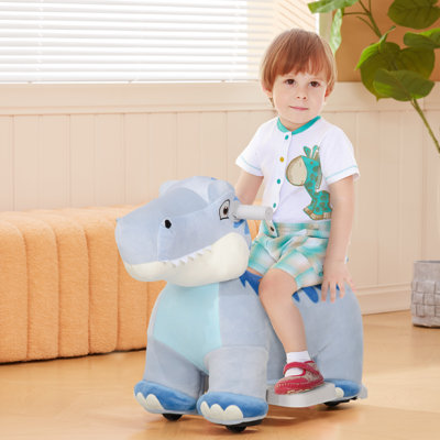 Qaba 6V Kids Ride on Horse, Battery Powered Ride on Toy, Tyrannosaurus Shaped Electric Riding Animal with Music, Soft Touch, PU Wheels, Foot Pedal, Forward, for Girls Boys Aged 18-36 Months, Blue