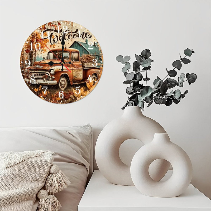 Horloge murale en bois 10 po, mouvement silencieux, à piles (piles AA non incluses), décor artistique, parfait pour les décorations