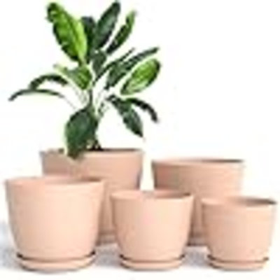 Plant Pots Indoor With Drainage - 7/6.6/6/5.3/4.8 Inches Flower Pots For Indoor Planter - 5 Pack Plastic Planters - Ideal For Stocking Stuffers Or Home Christmas Decorations