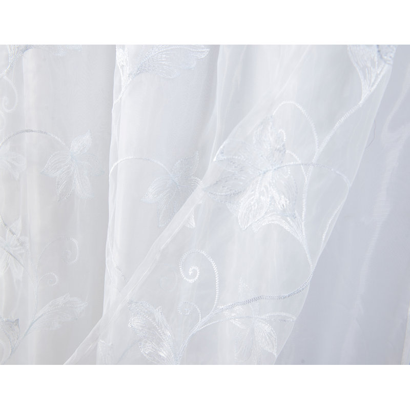 Dahal Embroidered Window Curtain Panel with Attached Valance, White