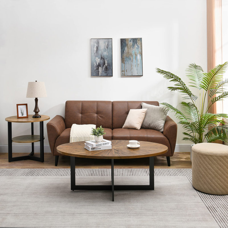 Oval Coffee Table with Open Shelf, Rustic Brown