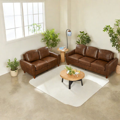 Canapés 5 places Comfort, structure en cuir de polyuréthane brun, Modern Home Living