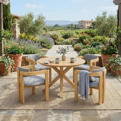 Ensemble de salle à manger 5 pièces rond en bois d'acacia avec chaises coussinées, parfait pour les rassemblements de patio
