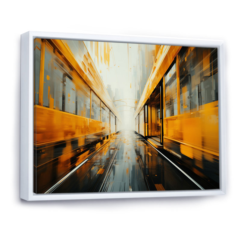 Yellow Train Translucent Rhythms II - Transportation Wall Decor, H 16 po x l 32 po x P 1 po, Cadre flottant blanc