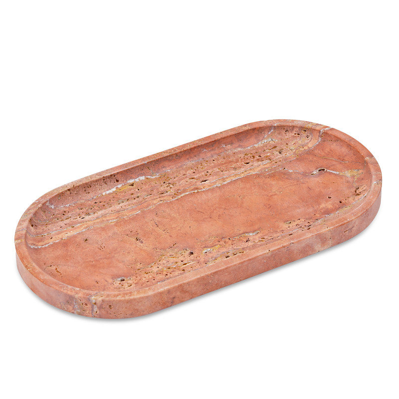 Plateau en marbre naturel ovale Guein, Travertin rouge