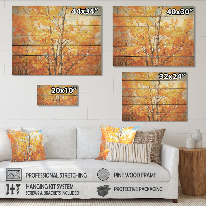 Orange American Basswood Essence III - Tree On Wood Print, 34" H x 44" W x 0.78" D