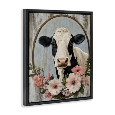 Pretty Floral Cow Portrait Floating Frame, design by Petal Prints Design