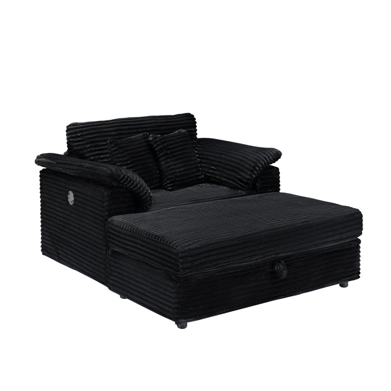 47.24" Corduroy Upholstered Sofa With Storage Ottoman, Black